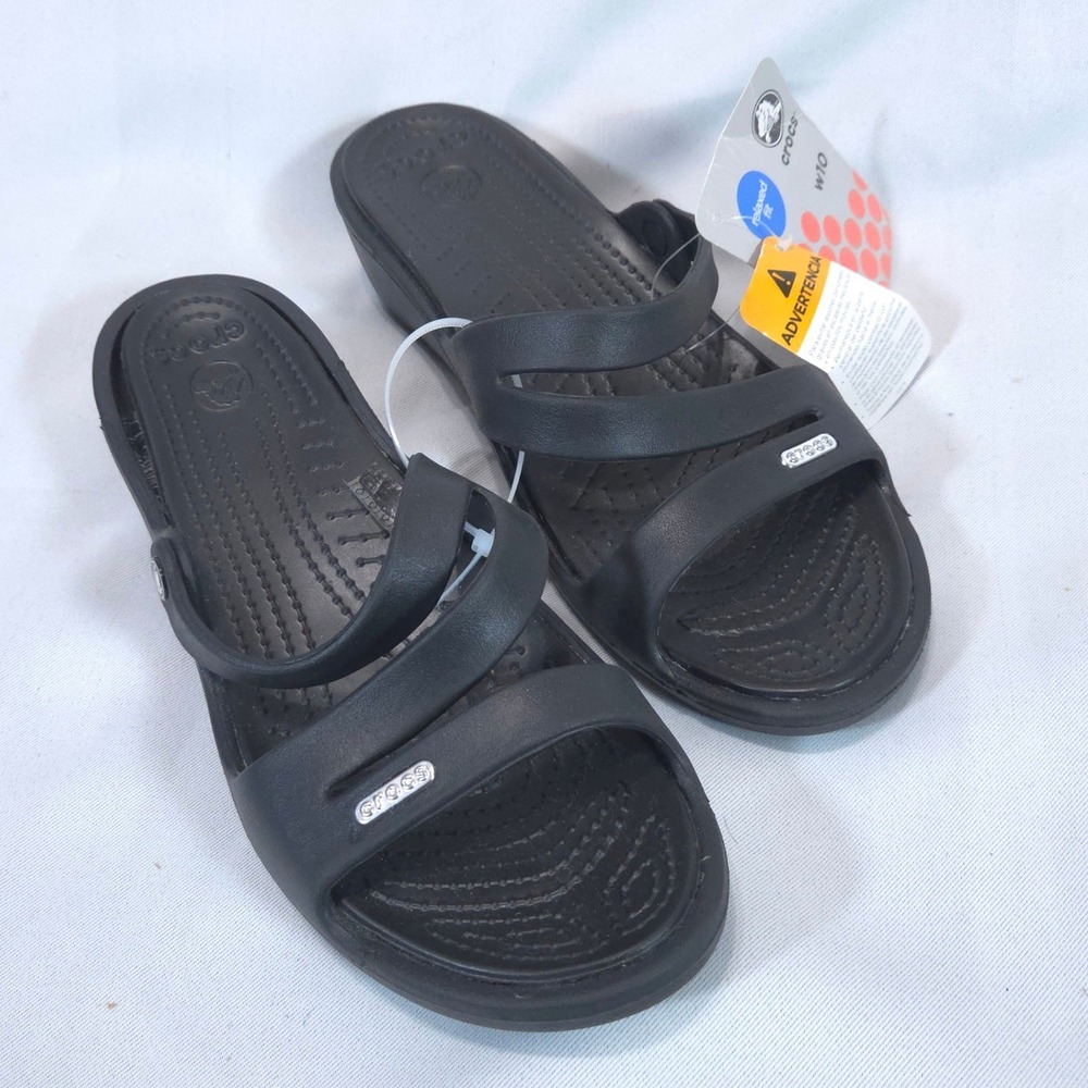 Crocs Patricia Wedge Strappy Sandals Women W10 Black NWT --READ